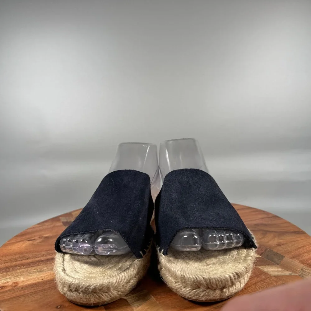 J.Crew Womens 11 Navy Blue Suede Espadrille Slide Sandals Made in Spain Flat